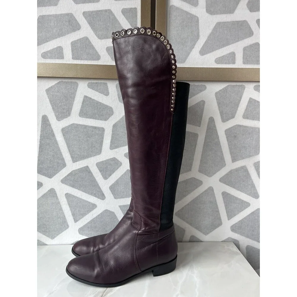 L.K. Bennett Joanne Low Heel Leather Over the Knee Boots Zip Sz 38.5 Us 8 Italy